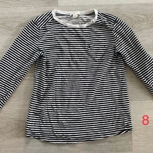 JCrew long sleeve T’s with heart pocket, grey and B&W stripe